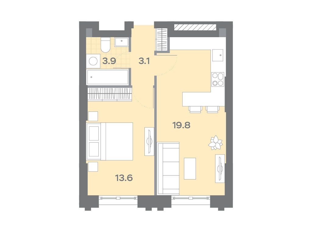 Планировка: 1-комн. квартира 40.40 м² в новостройке ЖК Дмитровское Небо