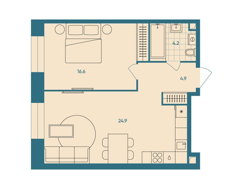 Планировка: 2-комн. квартира 50.80 м² в новостройке Эра