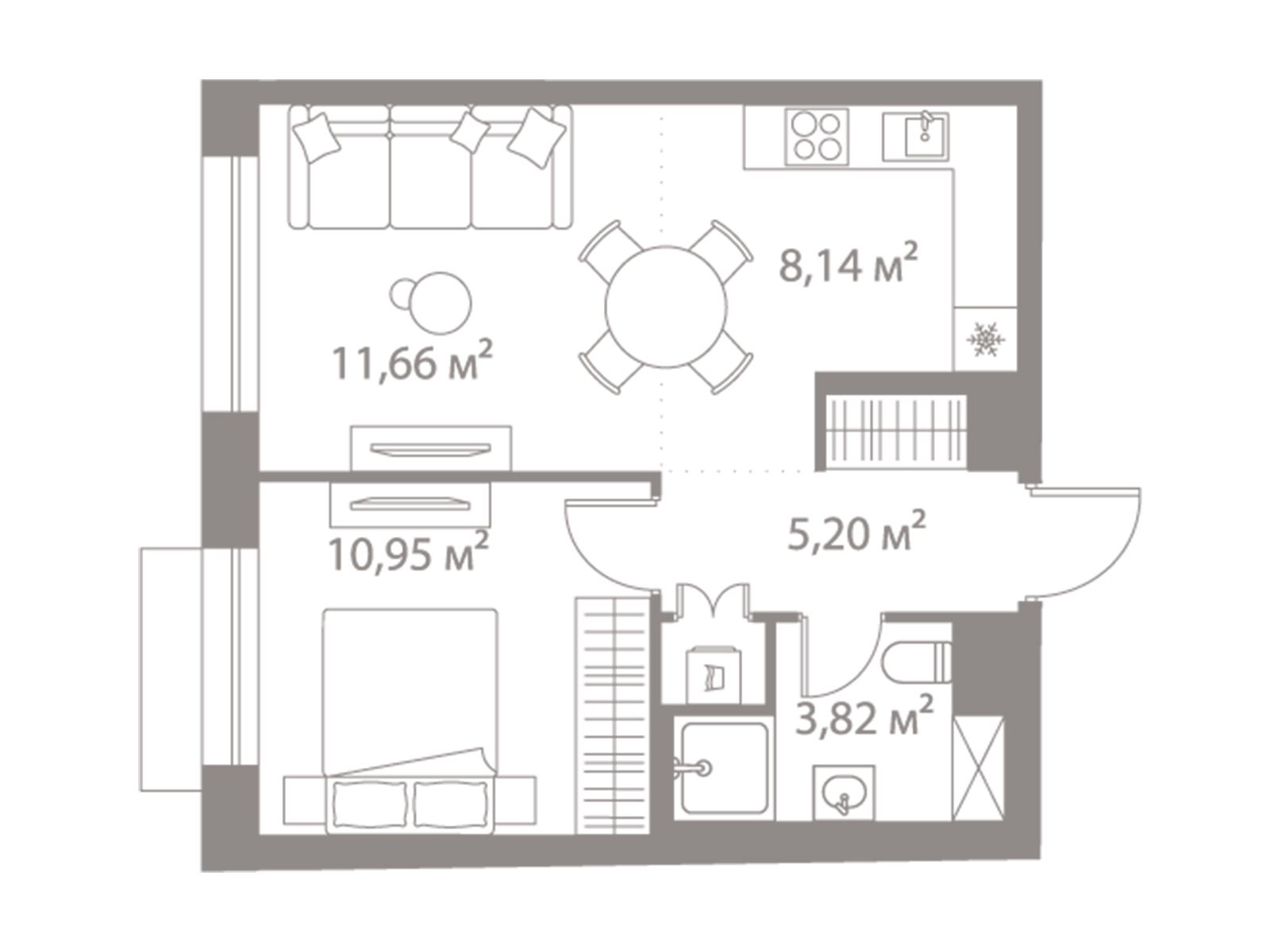 Планировка: 1-комн. квартира 39.85 м² в новостройке Лайф Варшавская