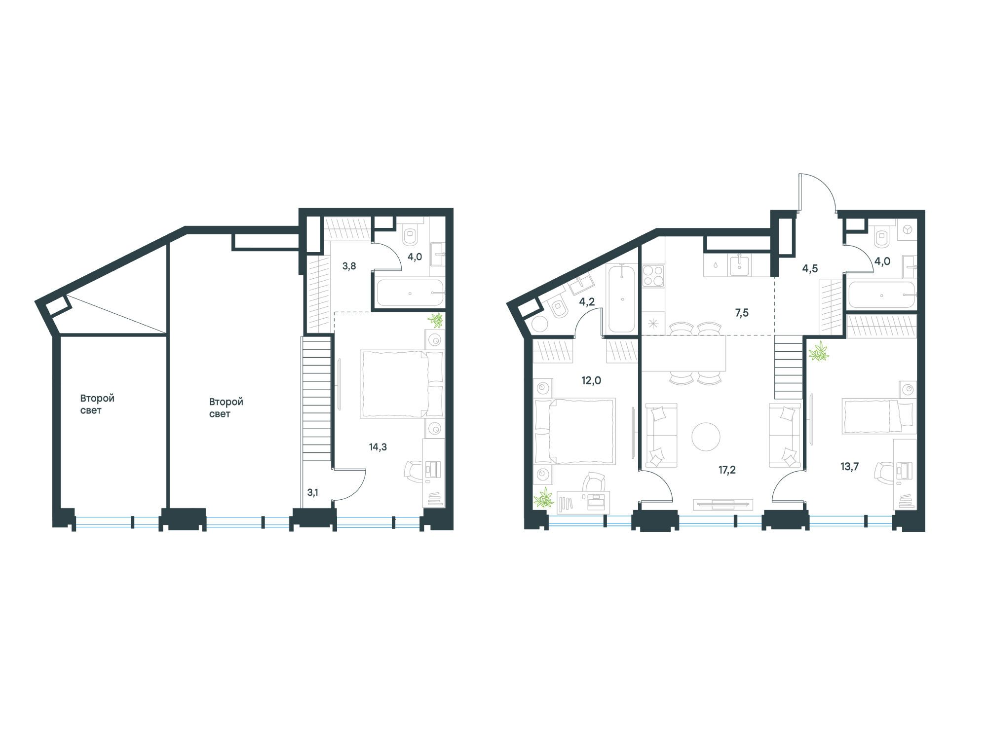 Планировка: 3-комн. квартира 88.30 м² в новостройке ЖК Левел Академическая