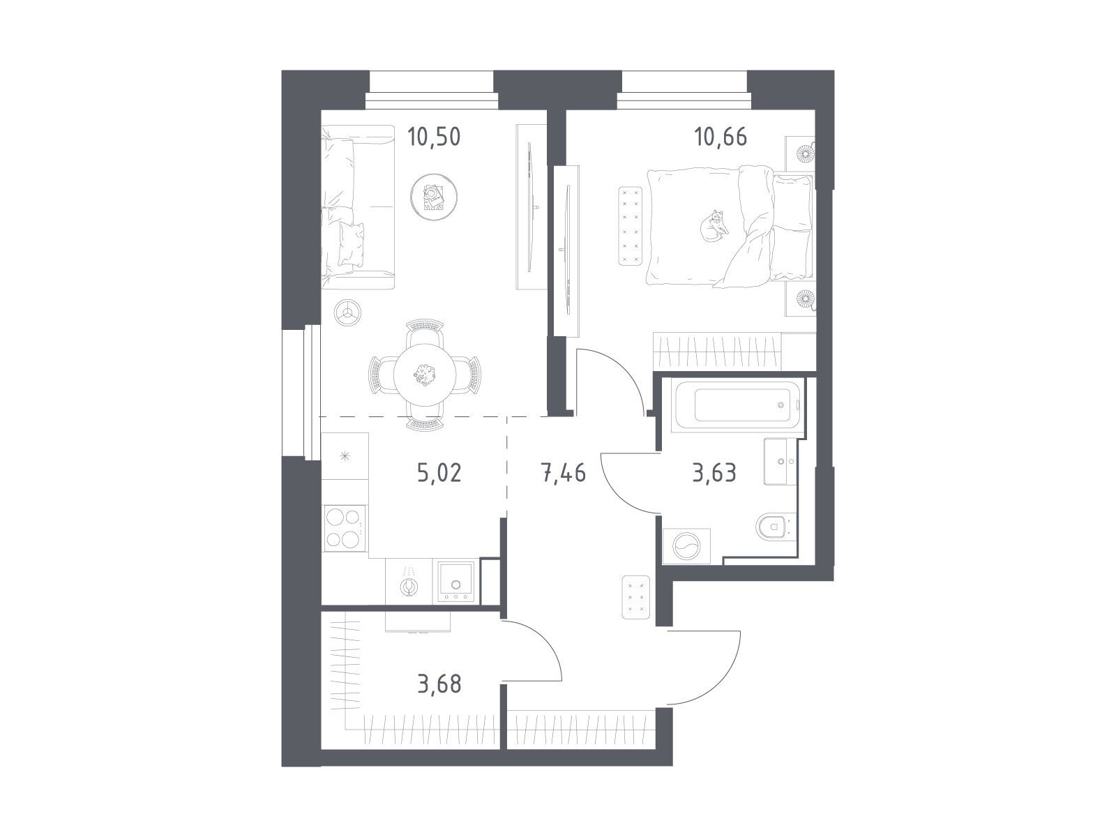 Планировка: 1-комн. квартира 40.95 м² в новостройке Квартал Строгино