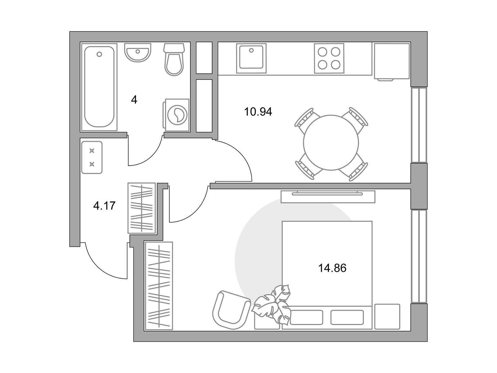Планировка: 1-комн. квартира 33.97 м² в новостройке Притяжение Сити