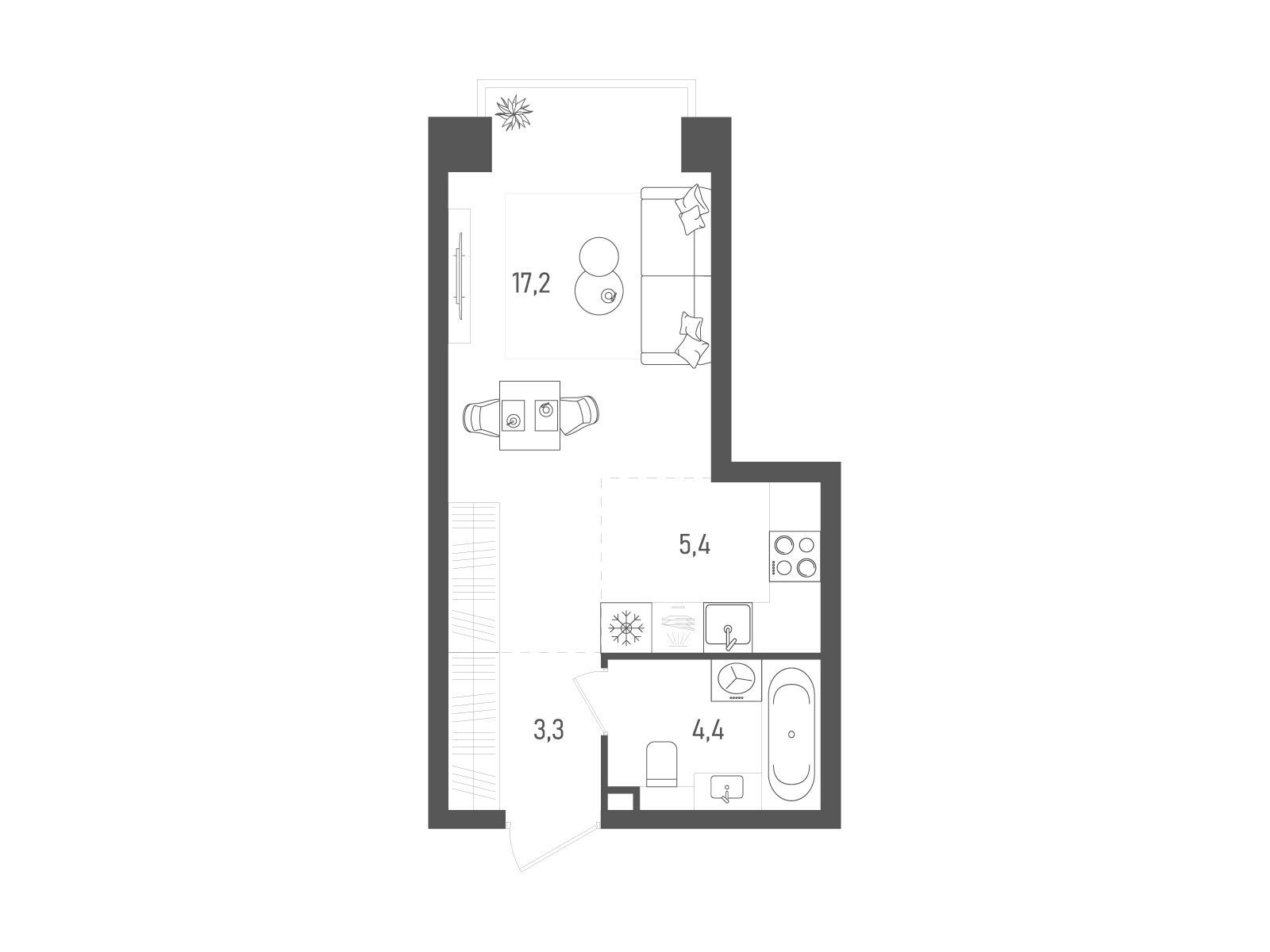 Планировка: Студия 30.30 м² в новостройке Татум