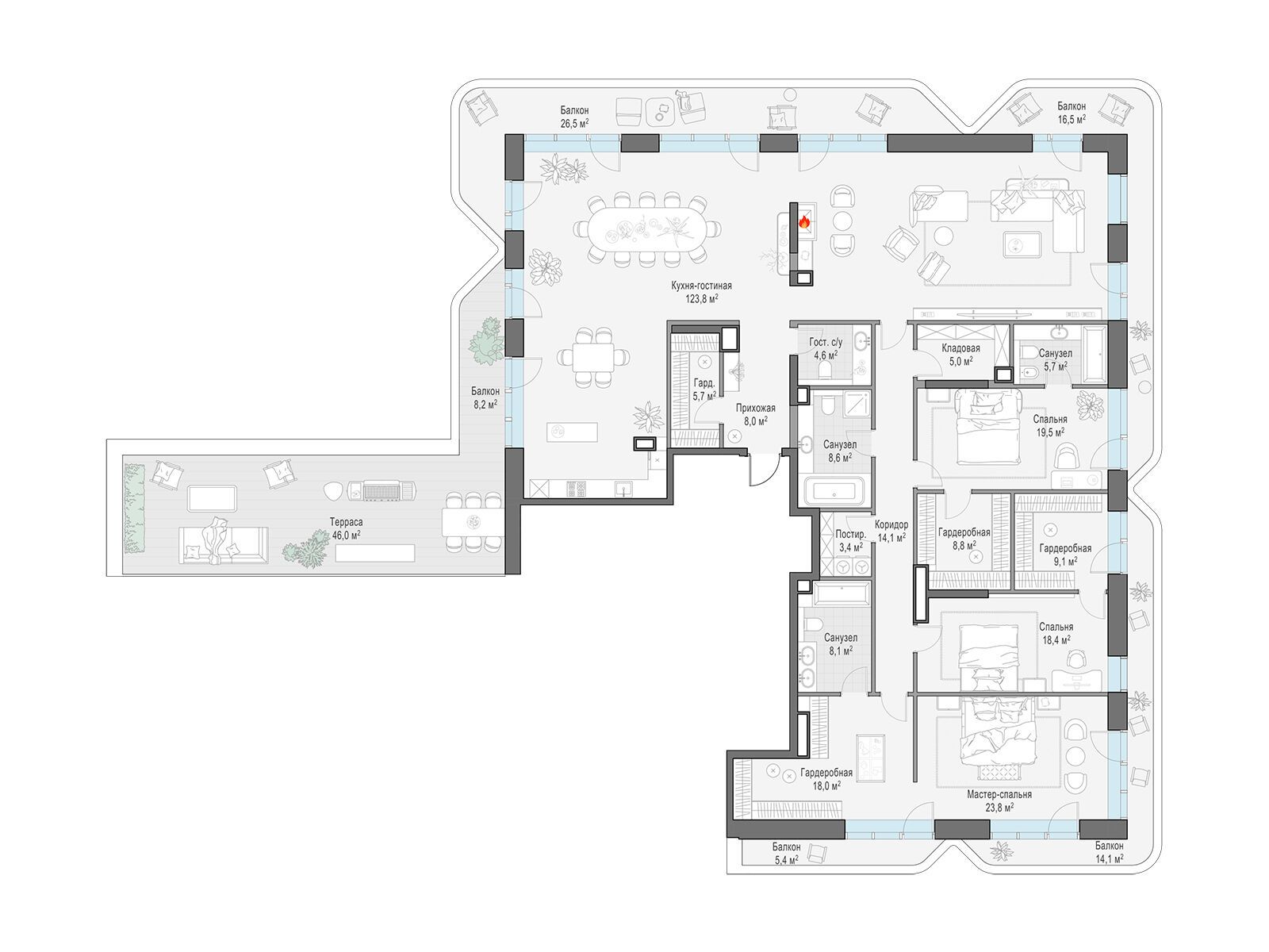 Планировка: 3-комн. квартира 328.30 м² в новостройке Форивер