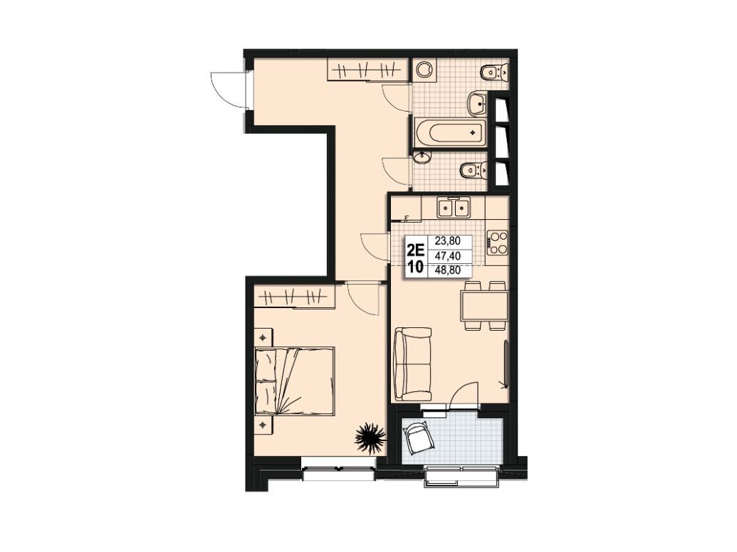 Планировка: 2-комн. квартира 46.80 м² в новостройке Атлантис