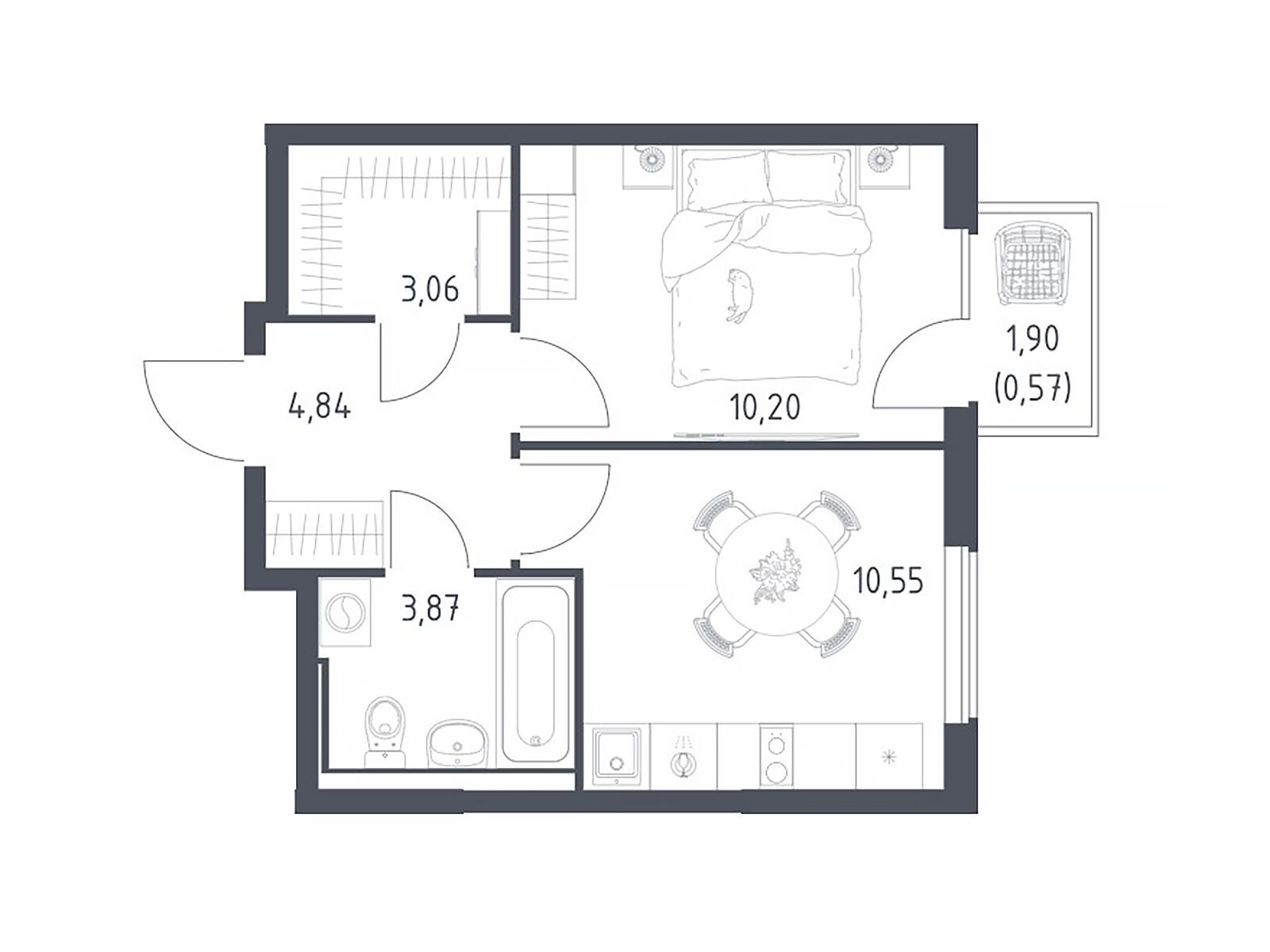 Планировка: 1-комн. квартира 33.09 м² в новостройке Горки Парк