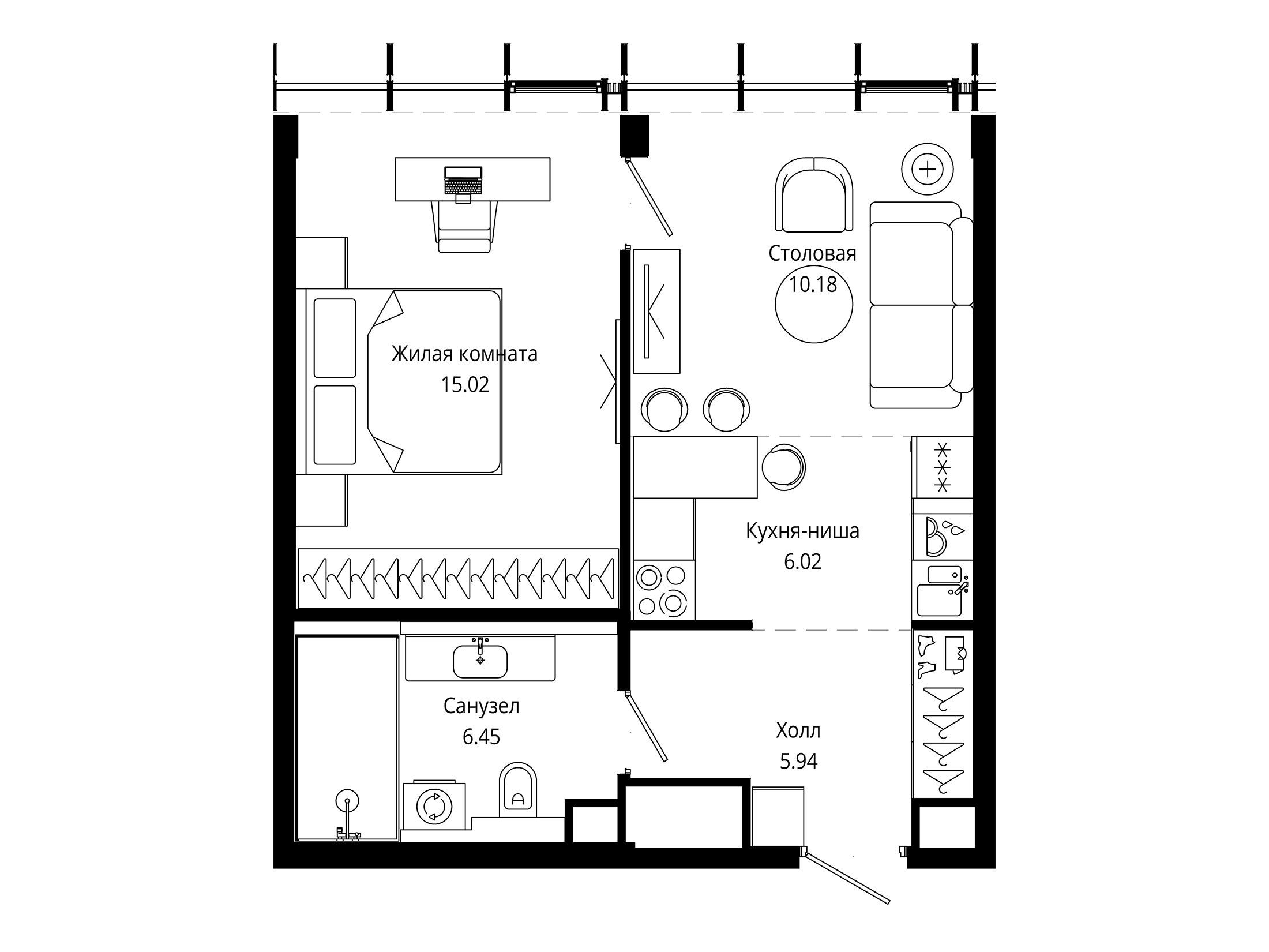 Планировка: 1-комн. квартира 43.90 м² в новостройке ЖК Мод