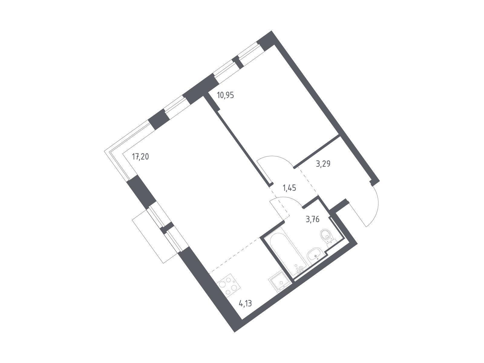 Планировка: 1-комн. квартира 40.78 м² в новостройке ЖК Молжаниново