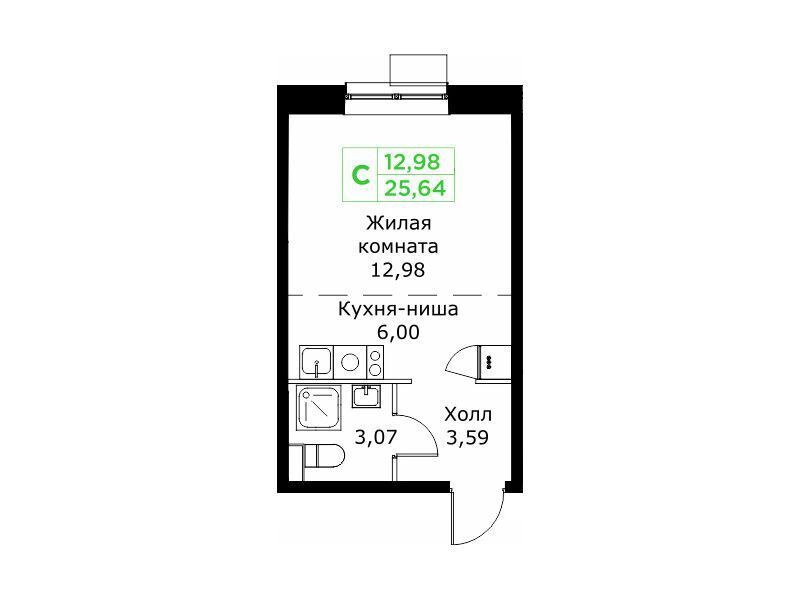 Планировка: Студия 25.70 м² в новостройке Кит 2
