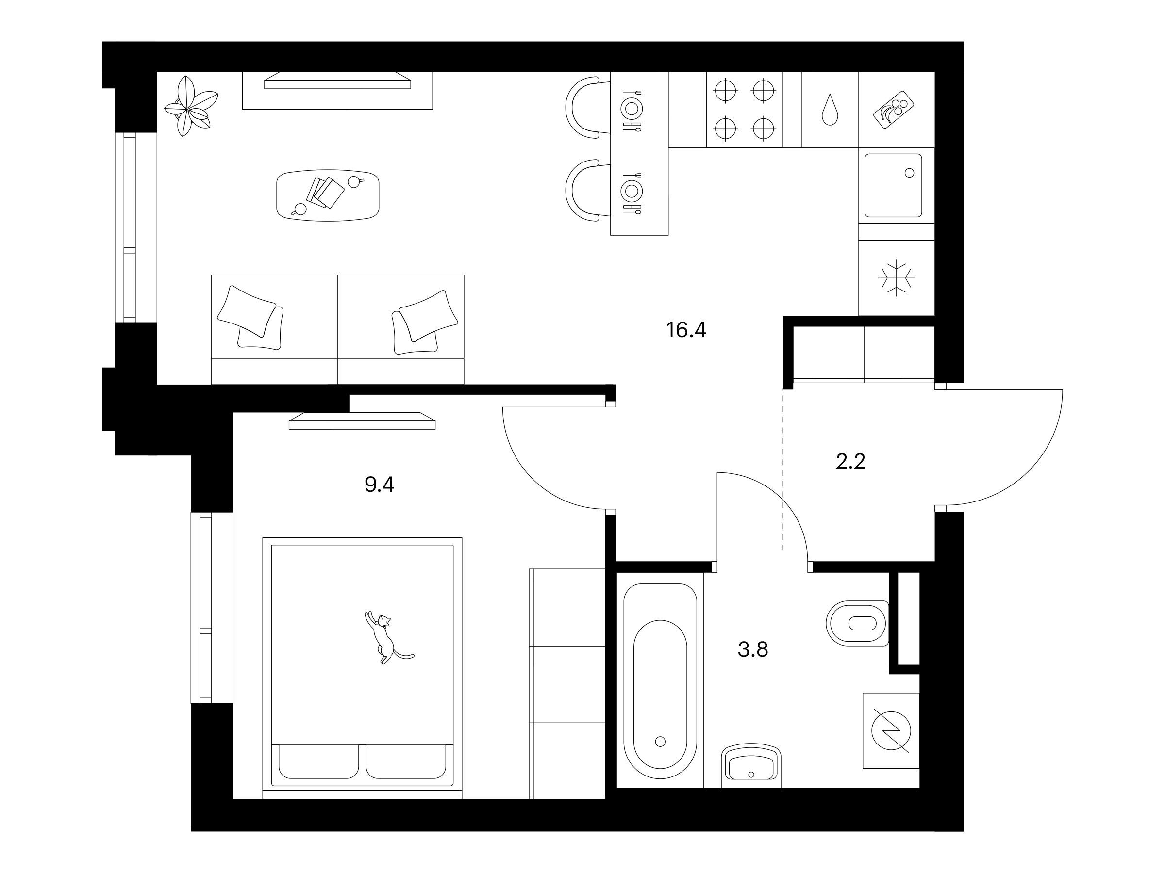 Планировка: 1-комн. квартира 31.80 м² в новостройке Лосиноостровский парк