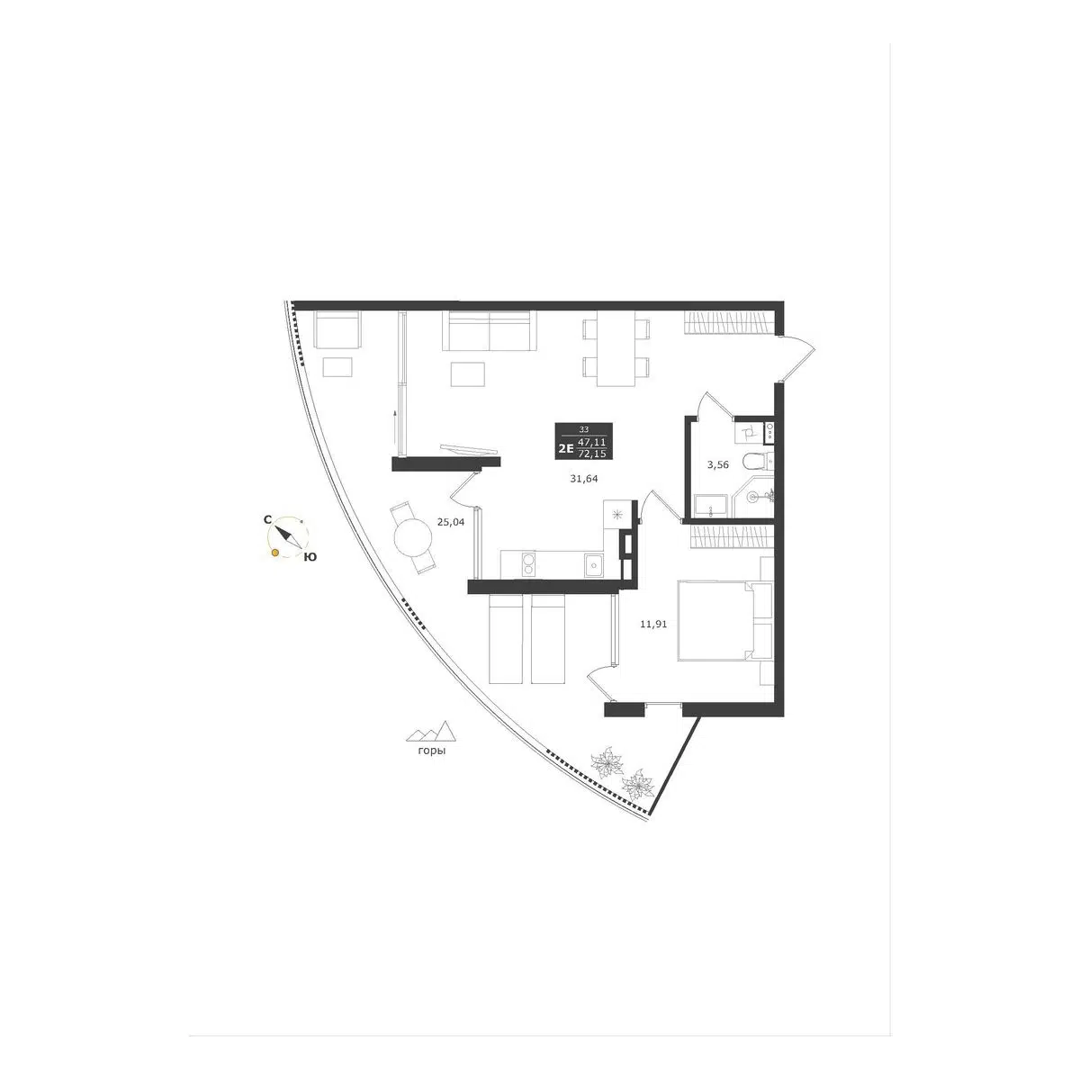 Планировка: 2-комн. квартира 72.15 м² в новостройке Апарт-комплекс Паруса мечты