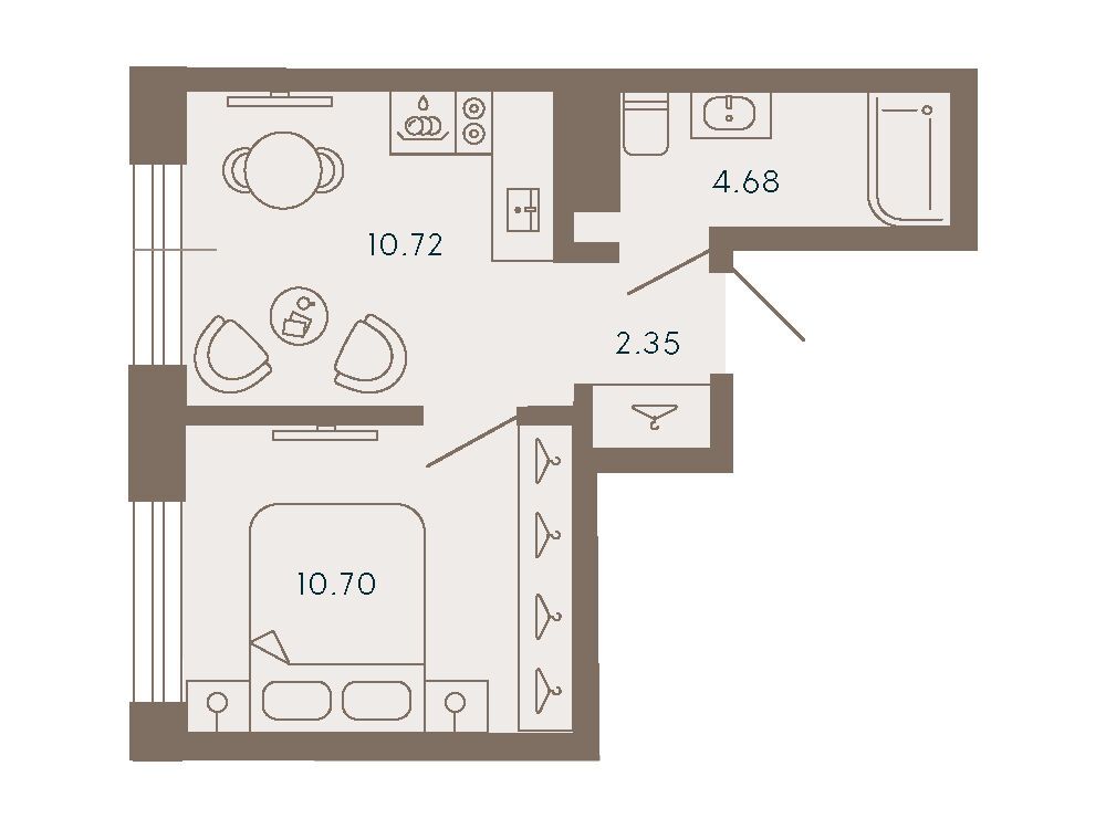 Планировка: 1-комн. квартира 28.45 м² в новостройке 17/33 Петровский остров