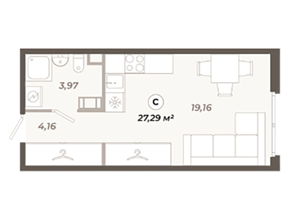 Планировка: Студия 27.29 м² в новостройке Знатный