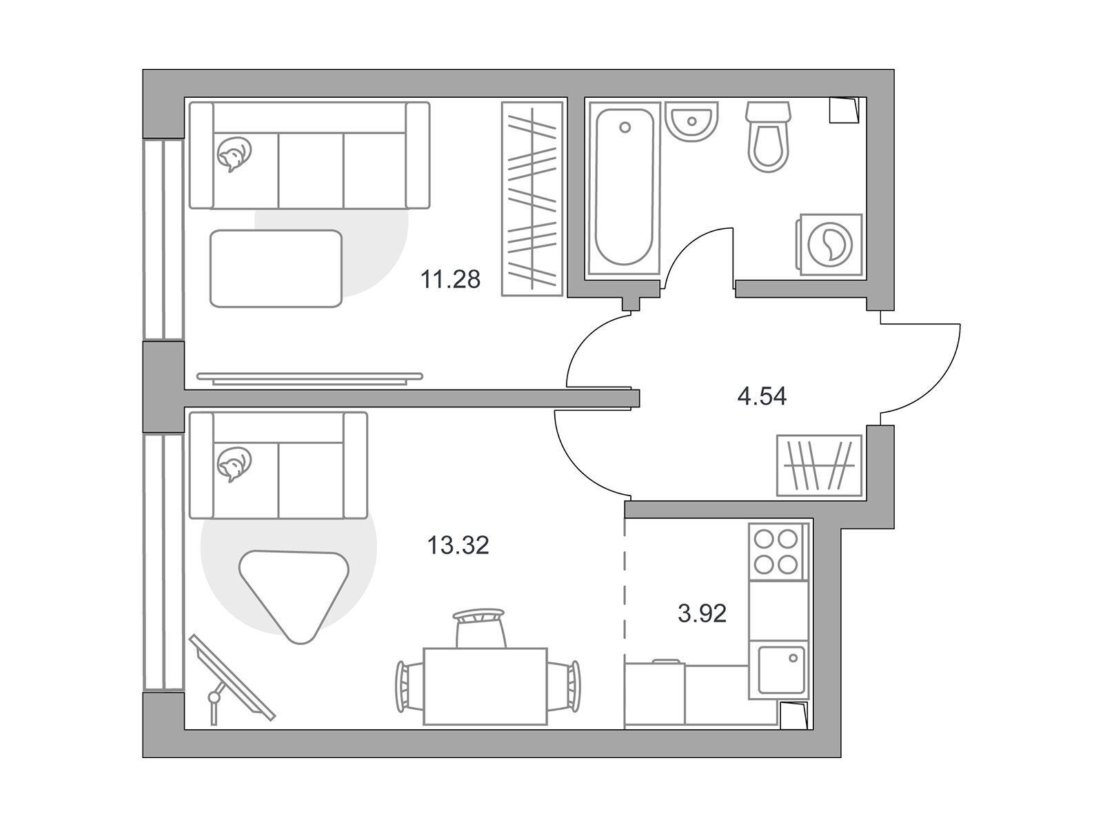 Планировка: 2-комн. квартира 38.25 м² в новостройке Тринити