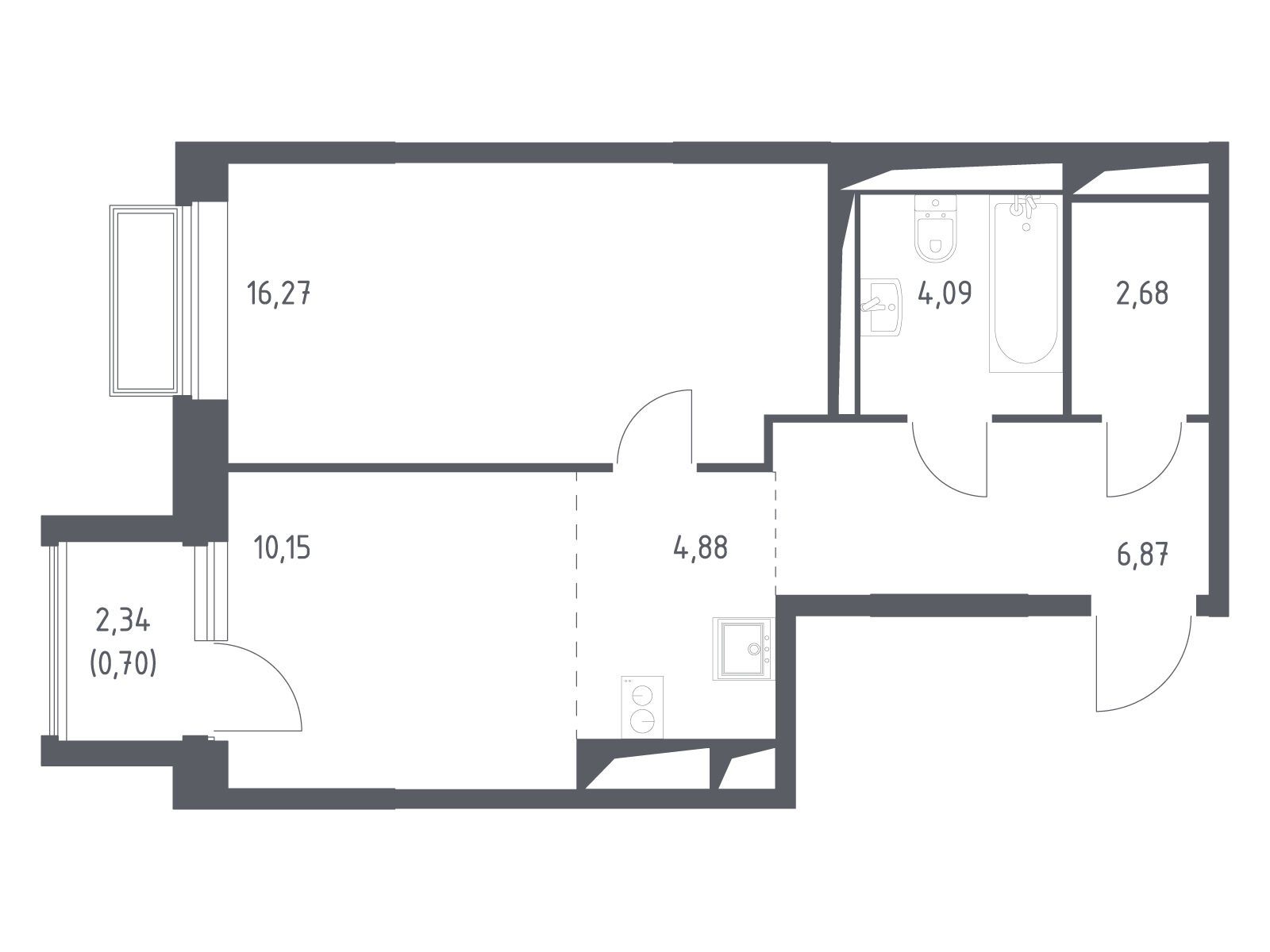Планировка: 1-комн. квартира 45.80 м² в новостройке Долина Яузы