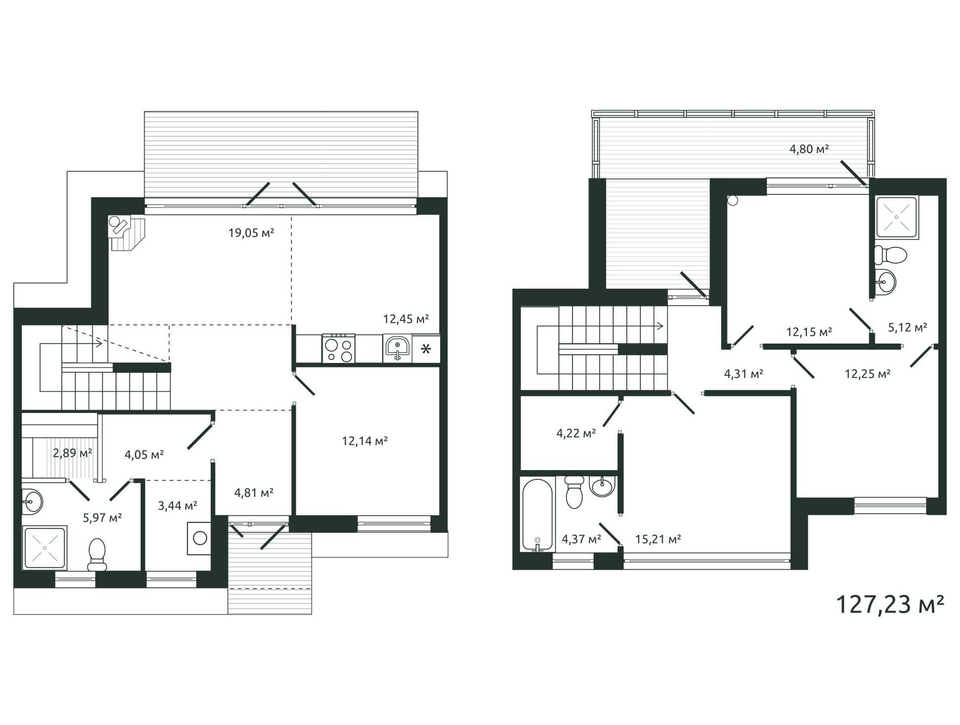 Планировка: 5-комн. квартира 127.23 м² в новостройке Моменты. Репино