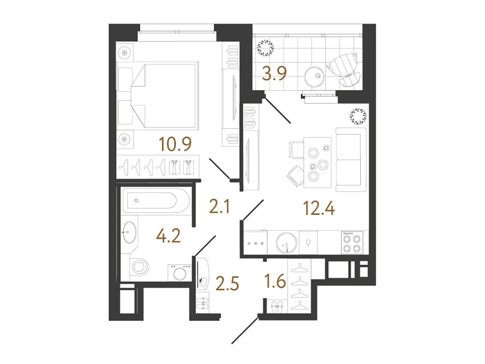 Планировка: 1-комн. квартира 33.60 м² в новостройке Литера