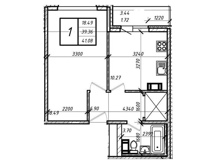Планировка: Студия 42.80 м² в новостройке Рябиновый сад