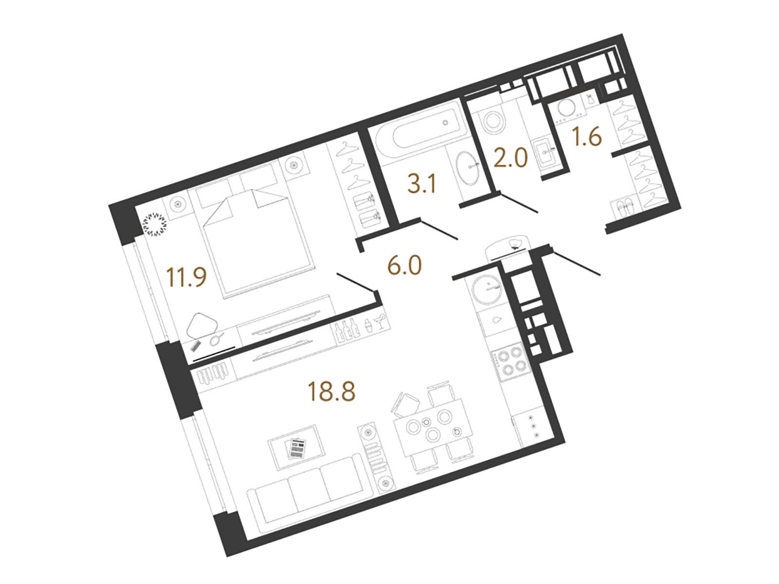 Планировка: 1-комн. квартира 43.40 м² в новостройке Литера