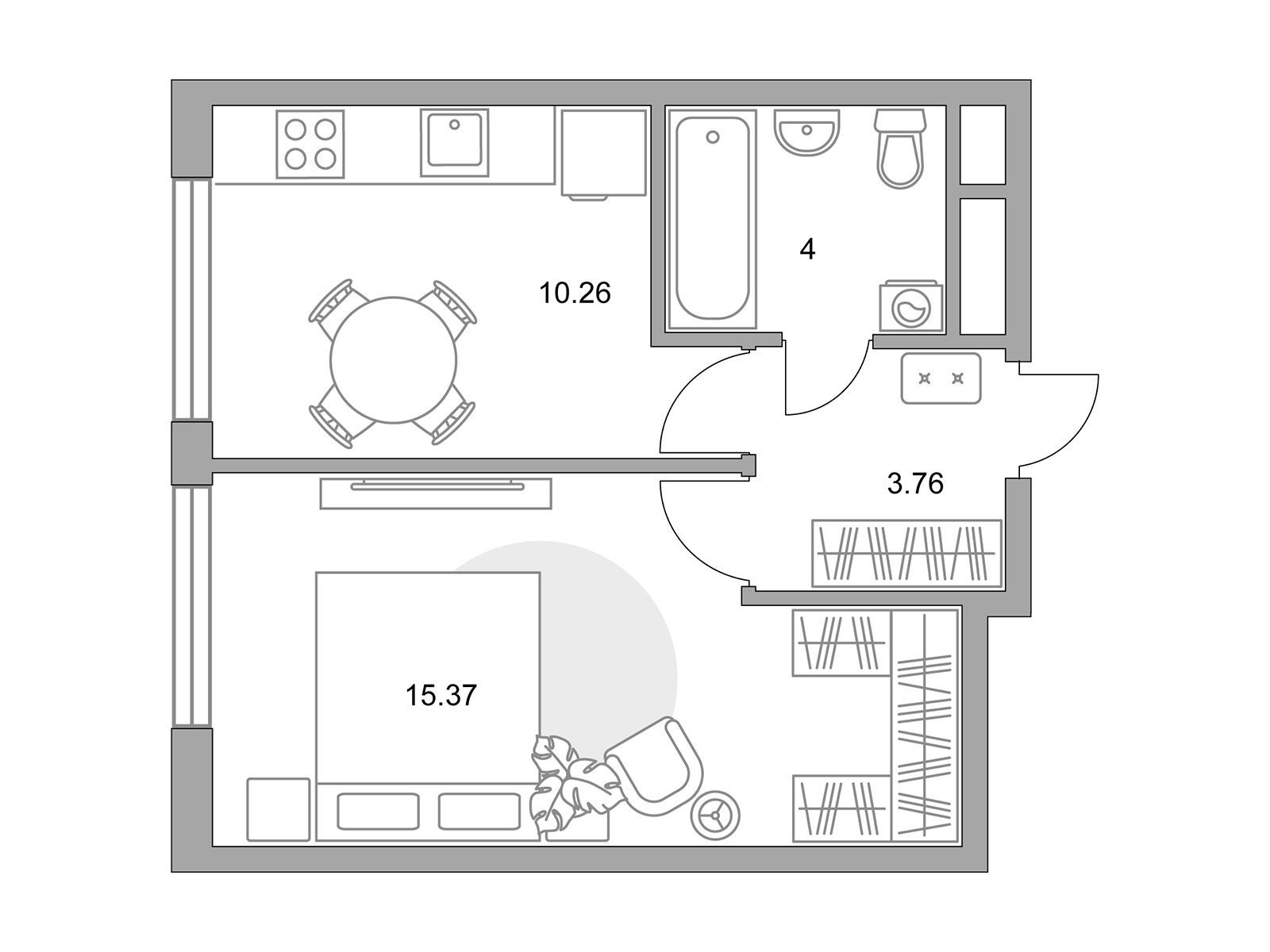 Планировка: 1-комн. квартира 33.39 м² в новостройке ЖК Притяжение Сити