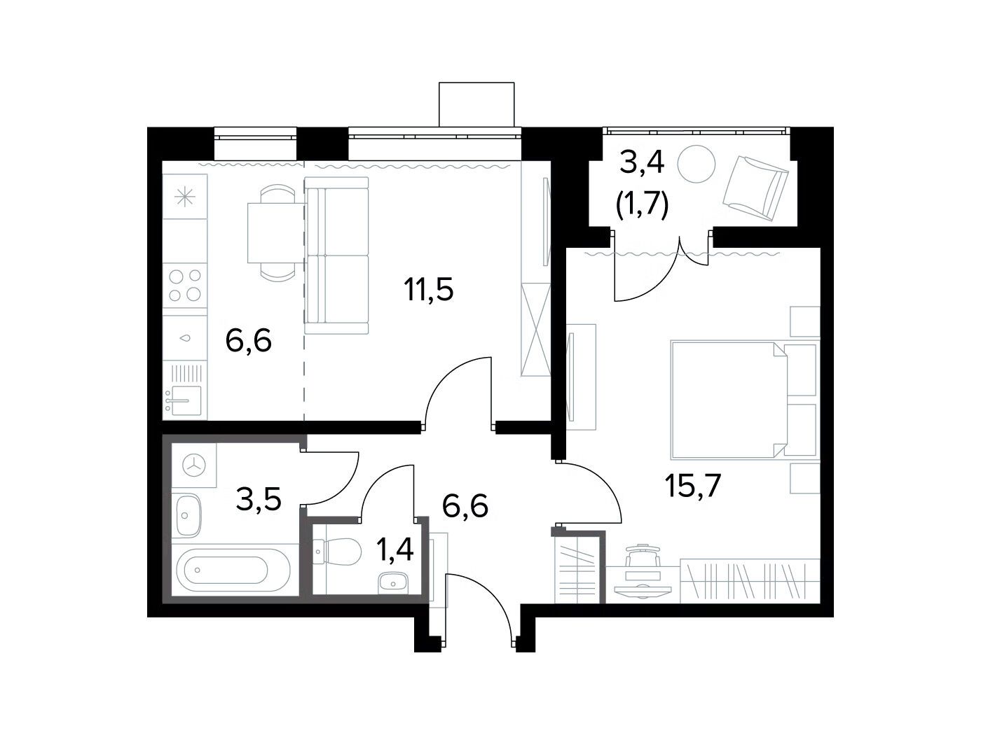 Планировка: 2-комн. квартира 47.00 м² в новостройке 1-й Донской