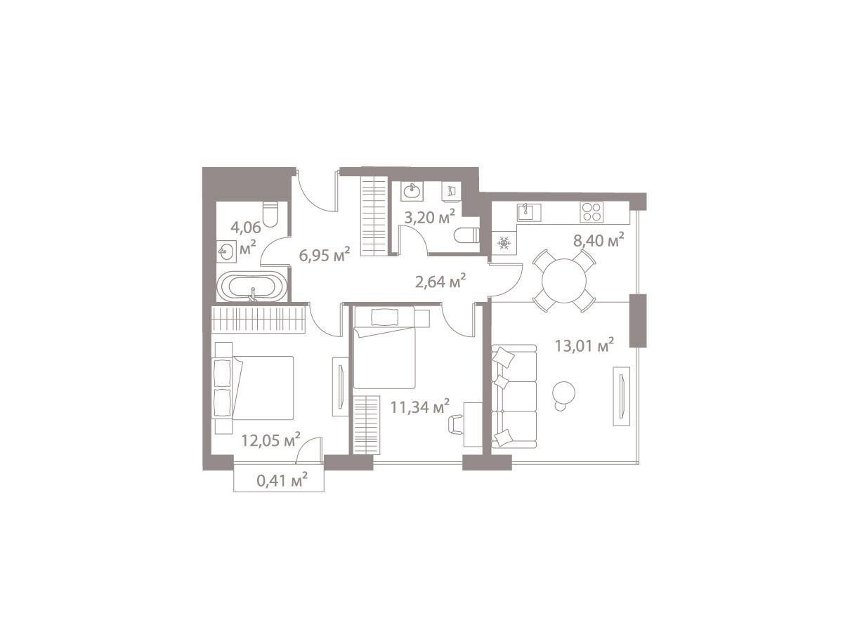Планировка: 2-комн. квартира 62.00 м² в новостройке Лайф Варшавская