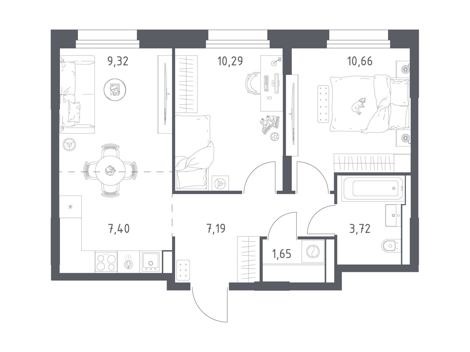 Планировка: 2-комн. квартира 50.23 м² в новостройке Квартал Строгино