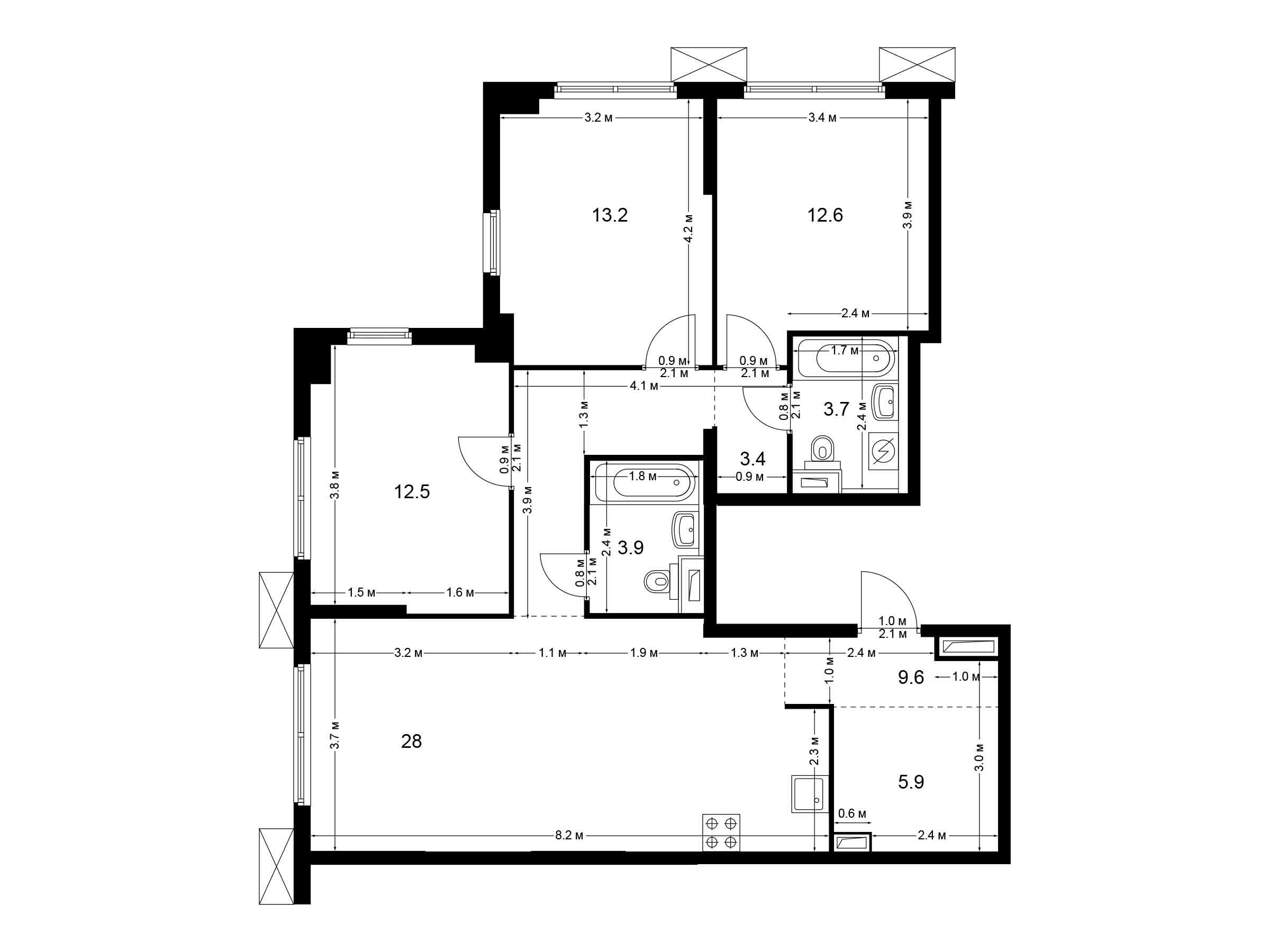 Планировка: 3-комн. квартира 92.80 м² в новостройке Большая Академическая 85