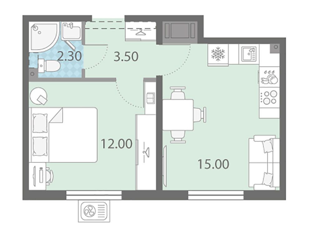 Планировка: 1-комн. квартира 32.80 м² в новостройке Ржевский парк