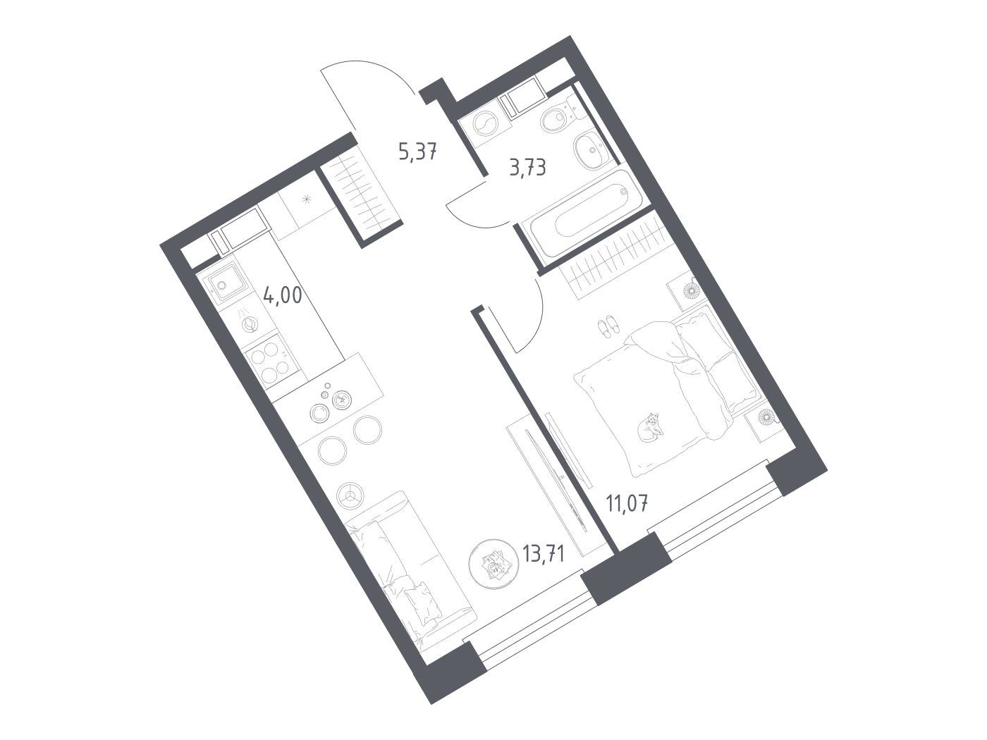Планировка: 1-комн. квартира 37.88 м² в новостройке Эко Бунино
