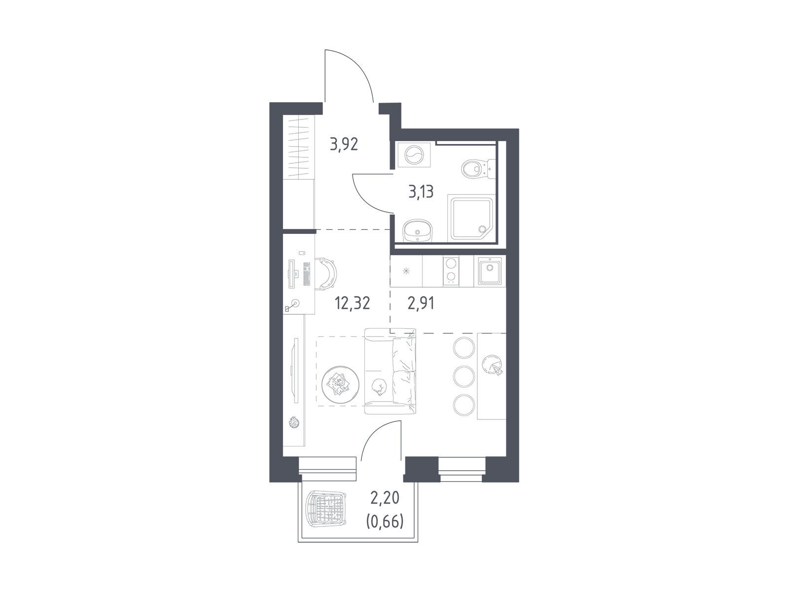 Планировка: Студия 22.70 м² в новостройке Пригород Лесное