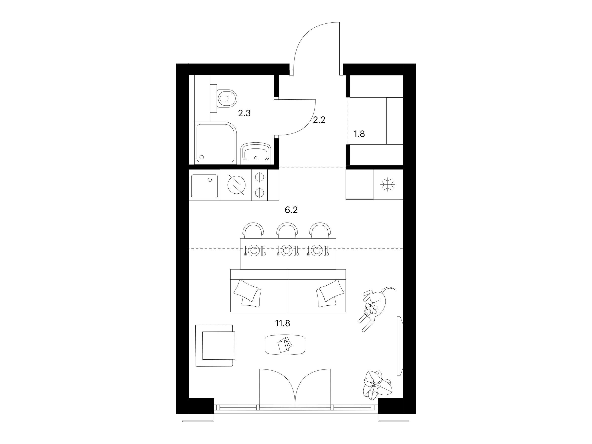 Планировка: Студия 24.30 м² в новостройке 2-й Иртышский