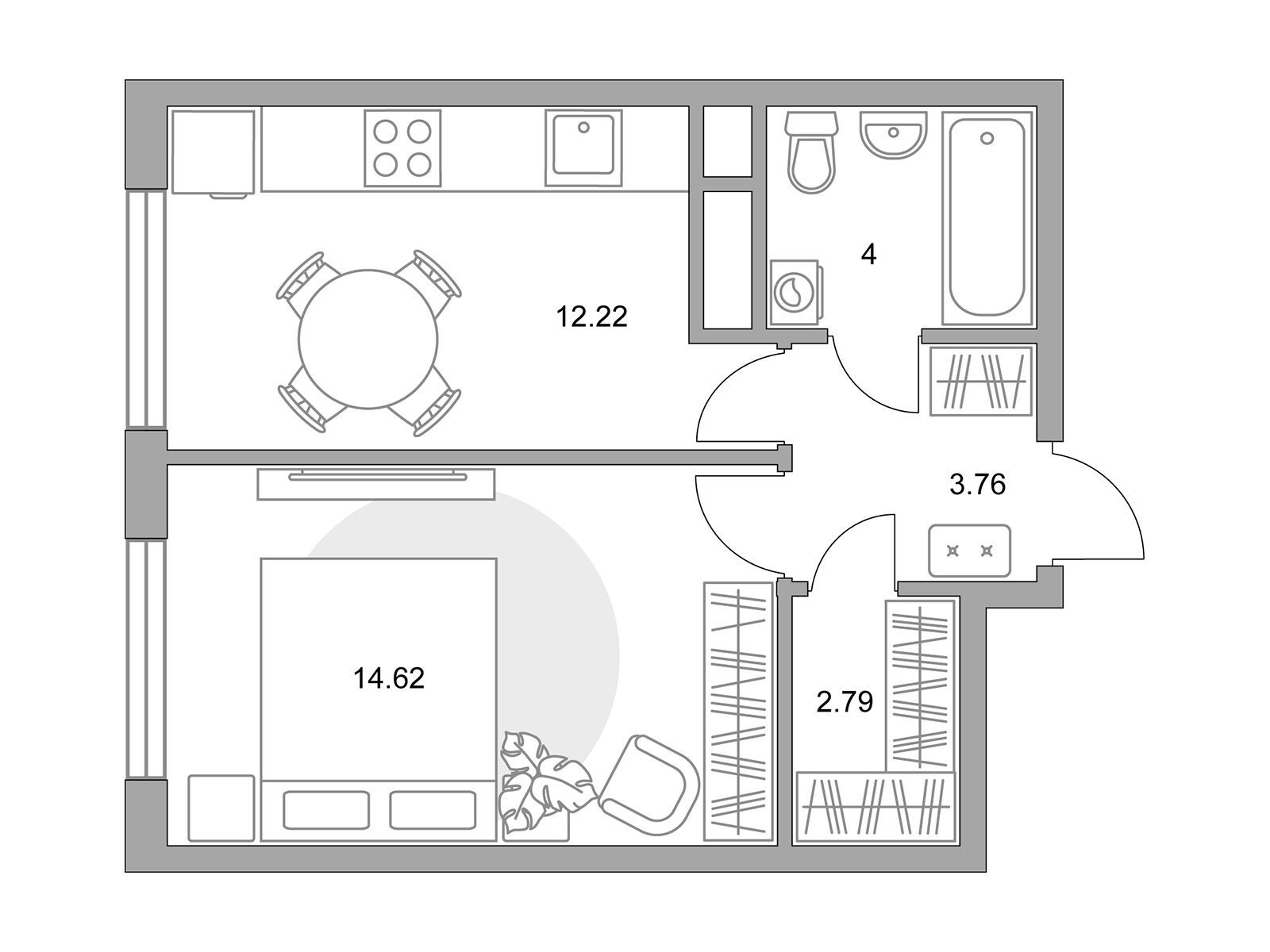 Планировка: 1-комн. квартира 37.39 м² в новостройке ЖК Притяжение Сити