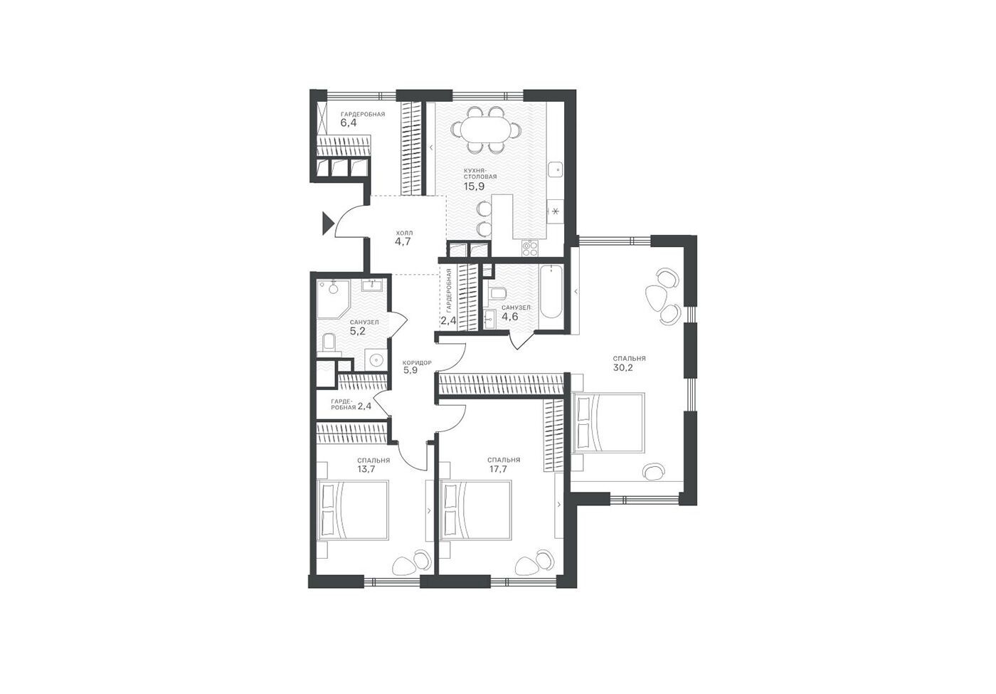Планировка: 3-комн. квартира 109.10 м² в новостройке Крылатская 33