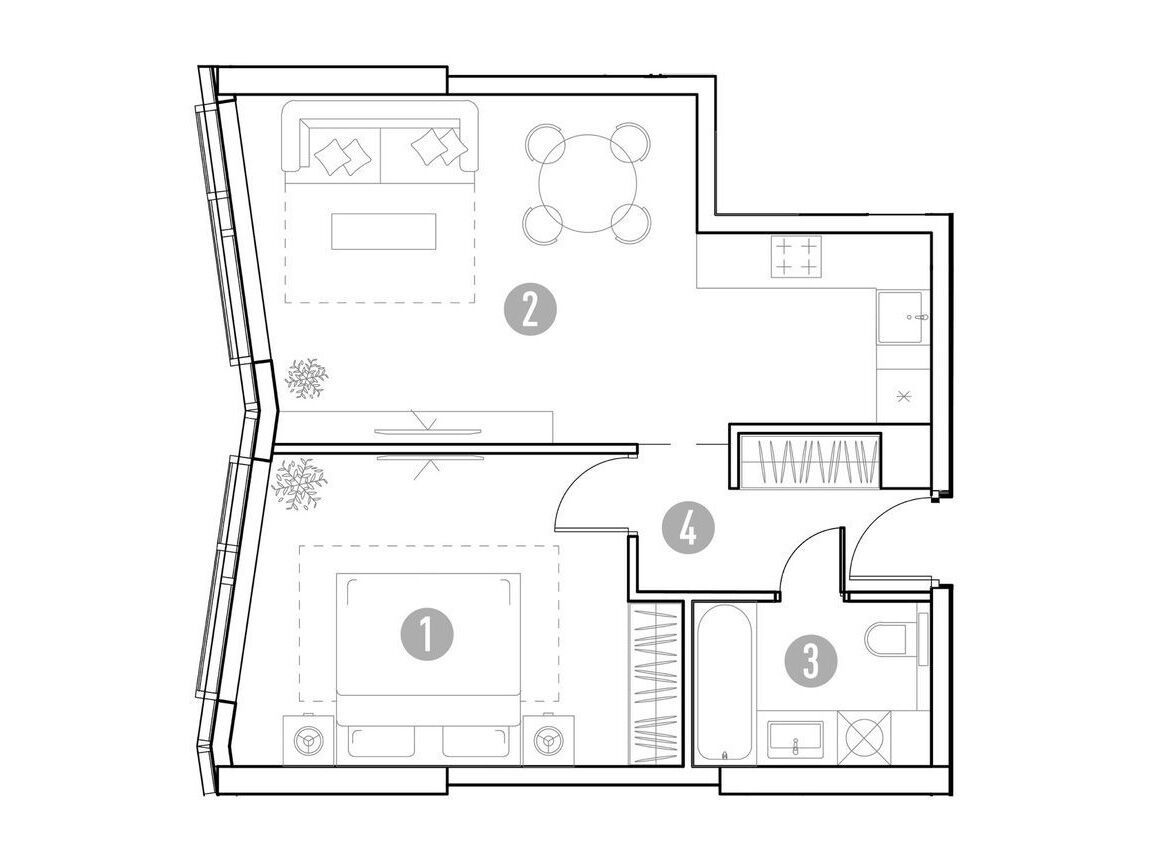 Планировка: 1-комн. квартира 48.33 м² в новостройке Уно. Горбунова
