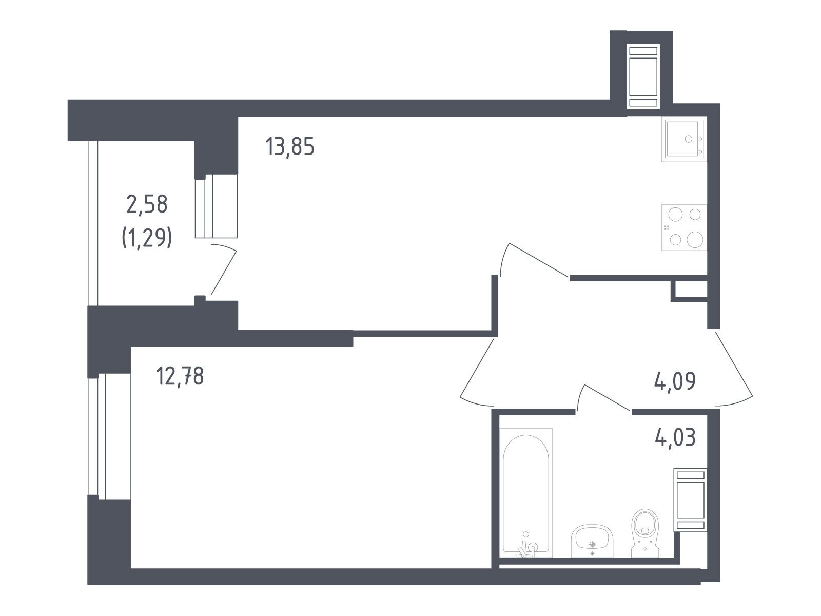 Планировка: 1-комн. квартира 36.04 м² в новостройке Живи! В Рыбацком