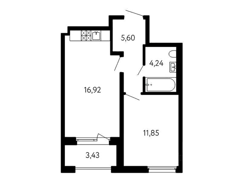 Планировка: 1-комн. квартира 40.33 м² в новостройке 17 линия