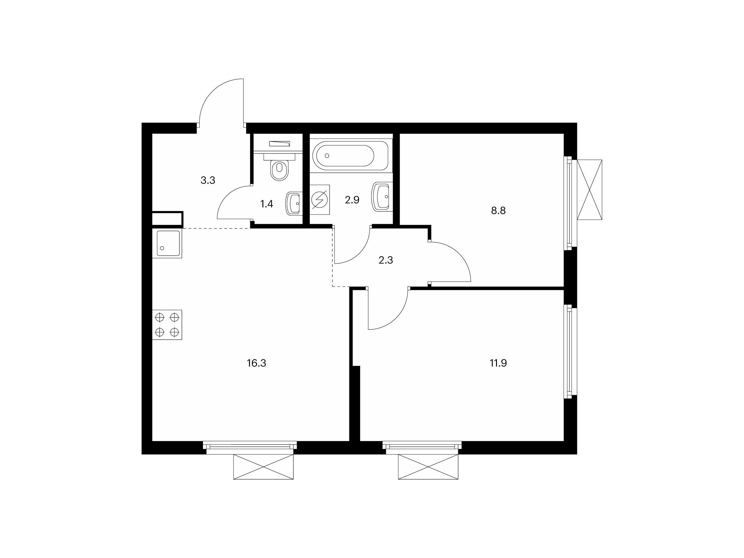 Планировка: 2-комн. квартира 46.90 м² в новостройке ЖК Кузьминский лес