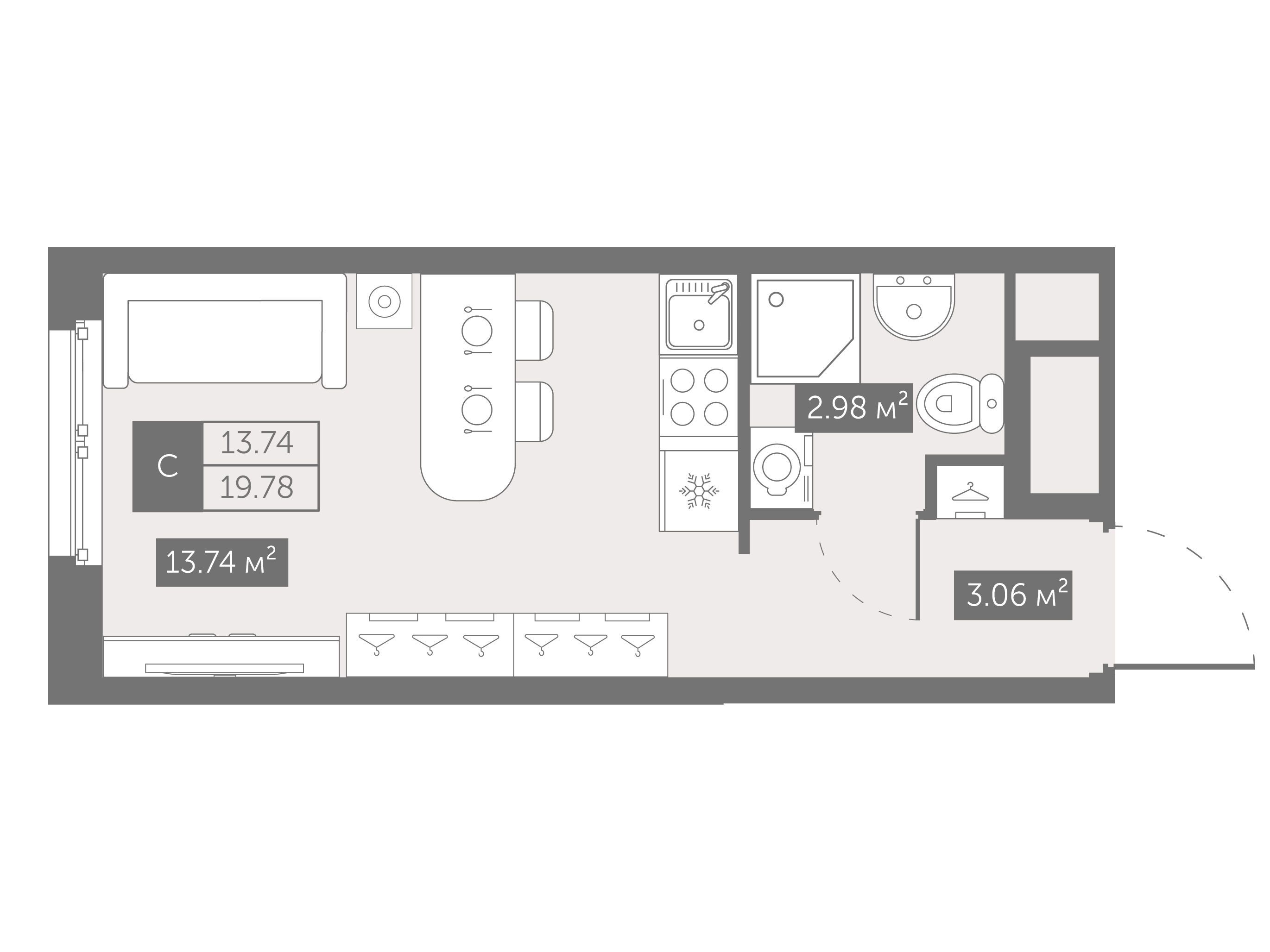 Планировка: Студия 19.78 м² в новостройке Зум на Неве