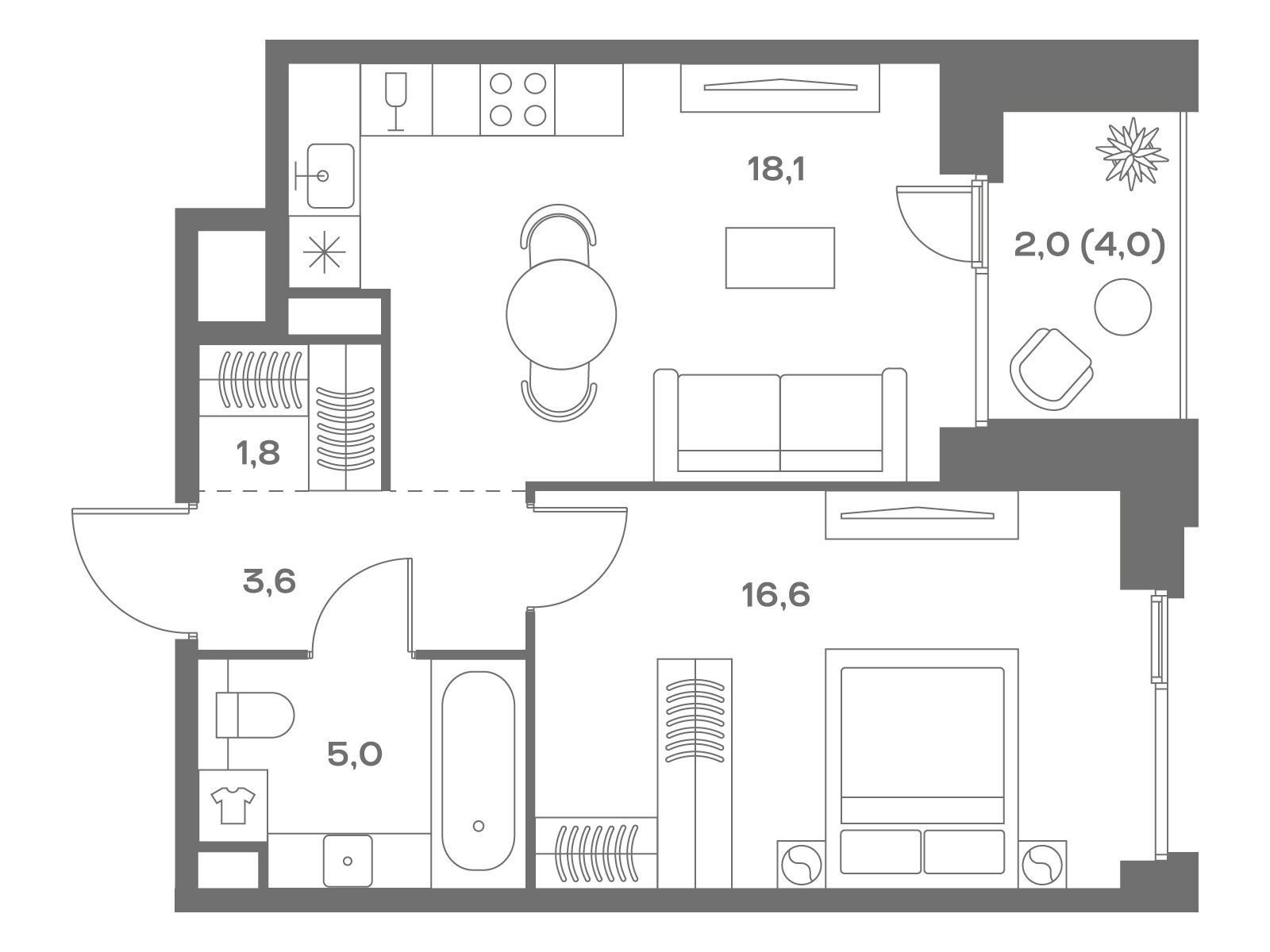 Планировка: 1-комн. квартира 47.10 м² в новостройке ЖК Соул
