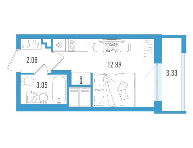 Планировка: Студия 19.02 м² в новостройке Старлайт