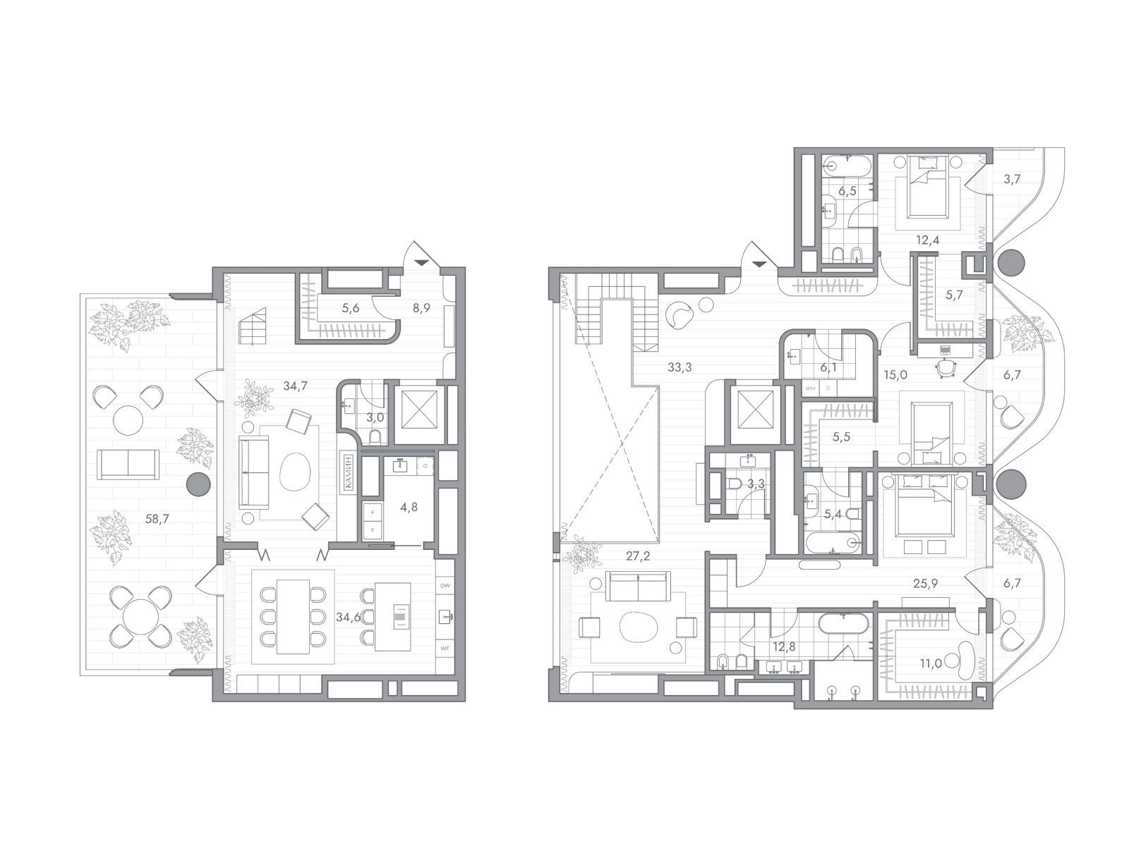 Планировка: 3-комн. квартира 284.40 м² в новостройке Фантом