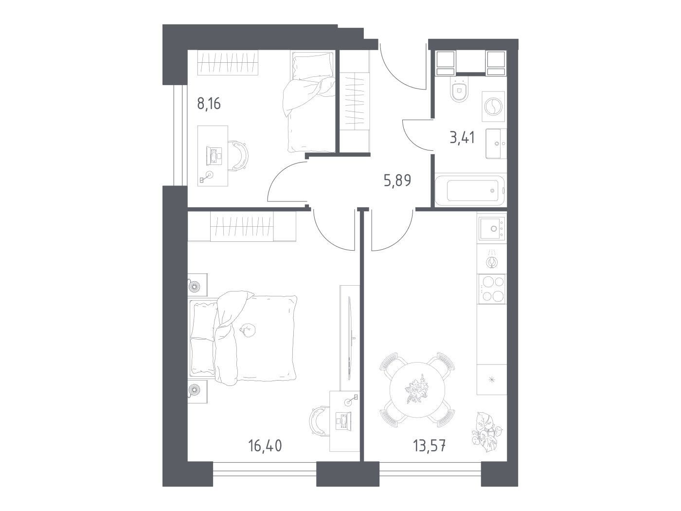 Планировка: 2-комн. квартира 47.43 м² в новостройке Пятницкое 58