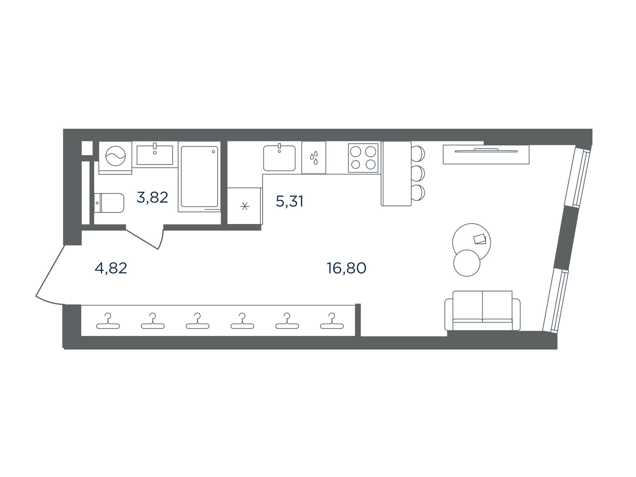Планировка: 1-комн. квартира 30.75 м² в новостройке Сикрет Гарден