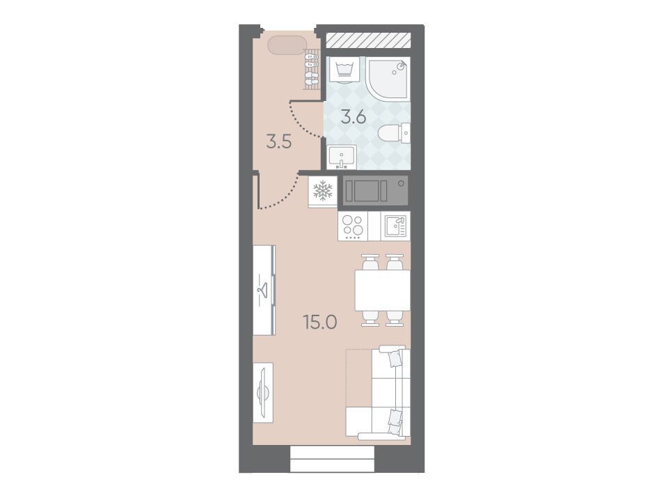 Планировка: Студия 22.60 м² в новостройке Большая Охта