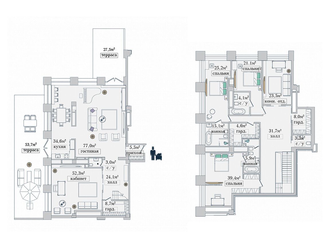 Планировка: 5-комн. квартира 415.80 м² в новостройке Звезды Арбата