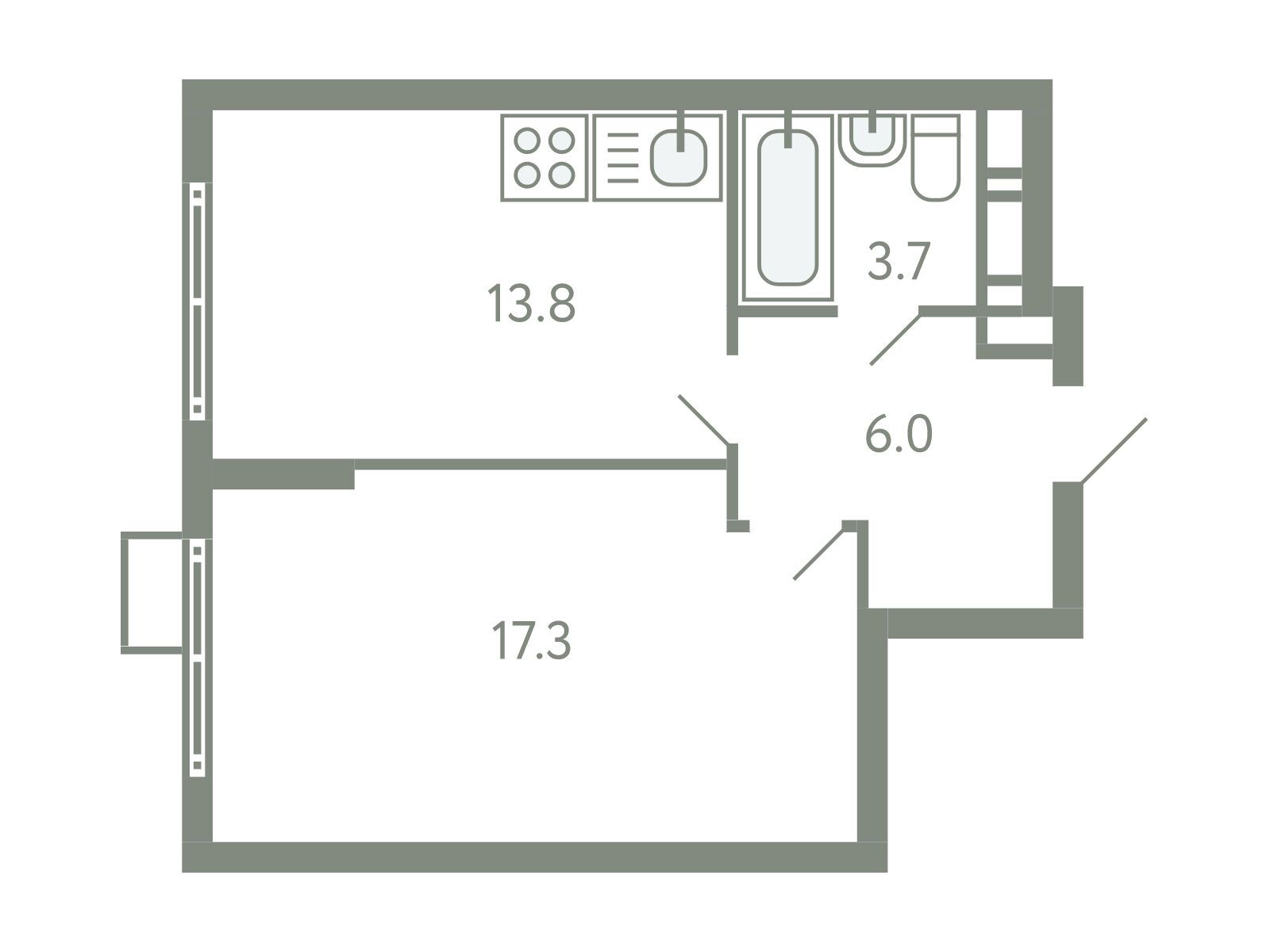 Планировка: 1-комн. квартира 40.80 м² в новостройке Ново-Молоково