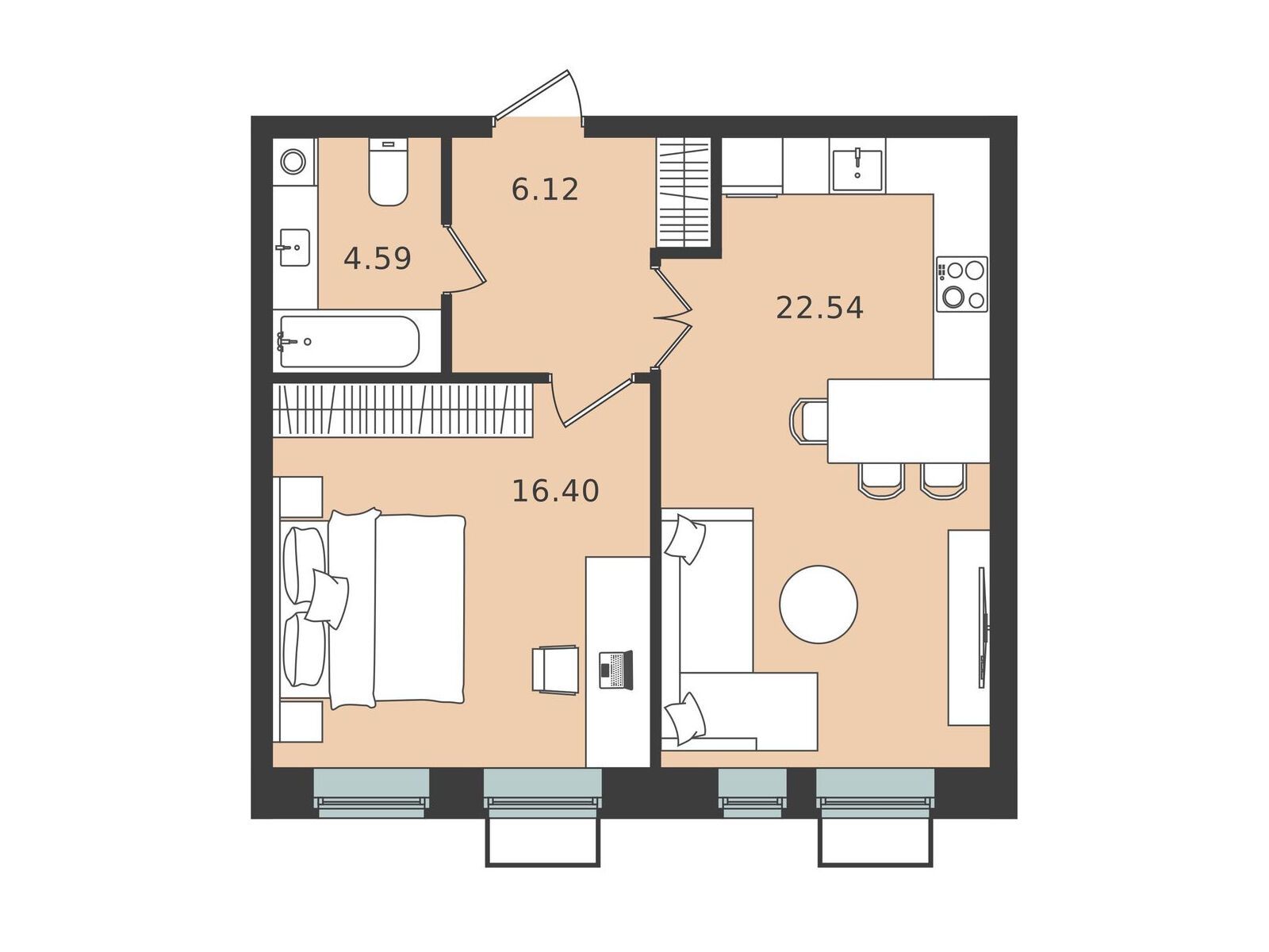 Планировка: 1-комн. квартира 49.65 м² в новостройке Мишино-2
