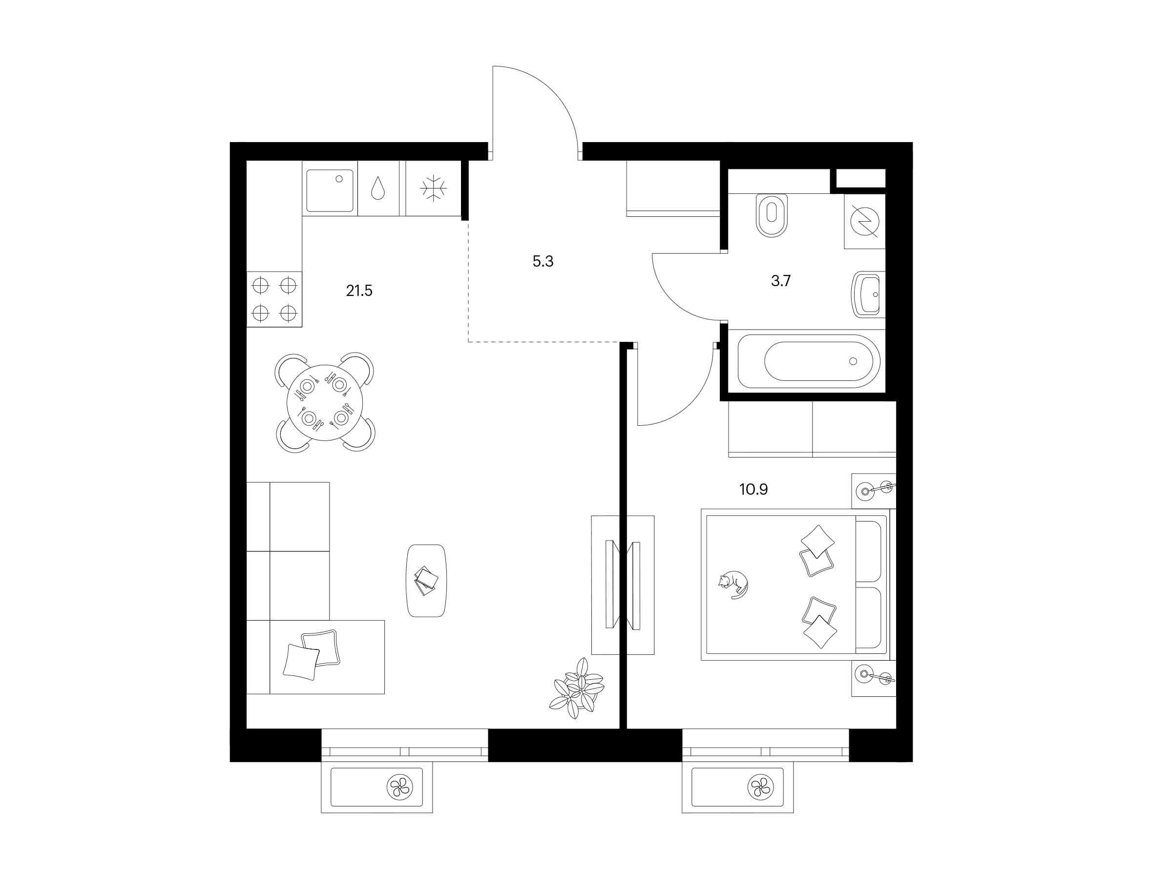 Планировка: 1-комн. квартира 41.40 м² в новостройке Люблинский парк