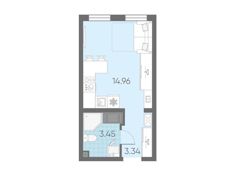 Планировка: Студия 21.75 м² в новостройке Морская миля